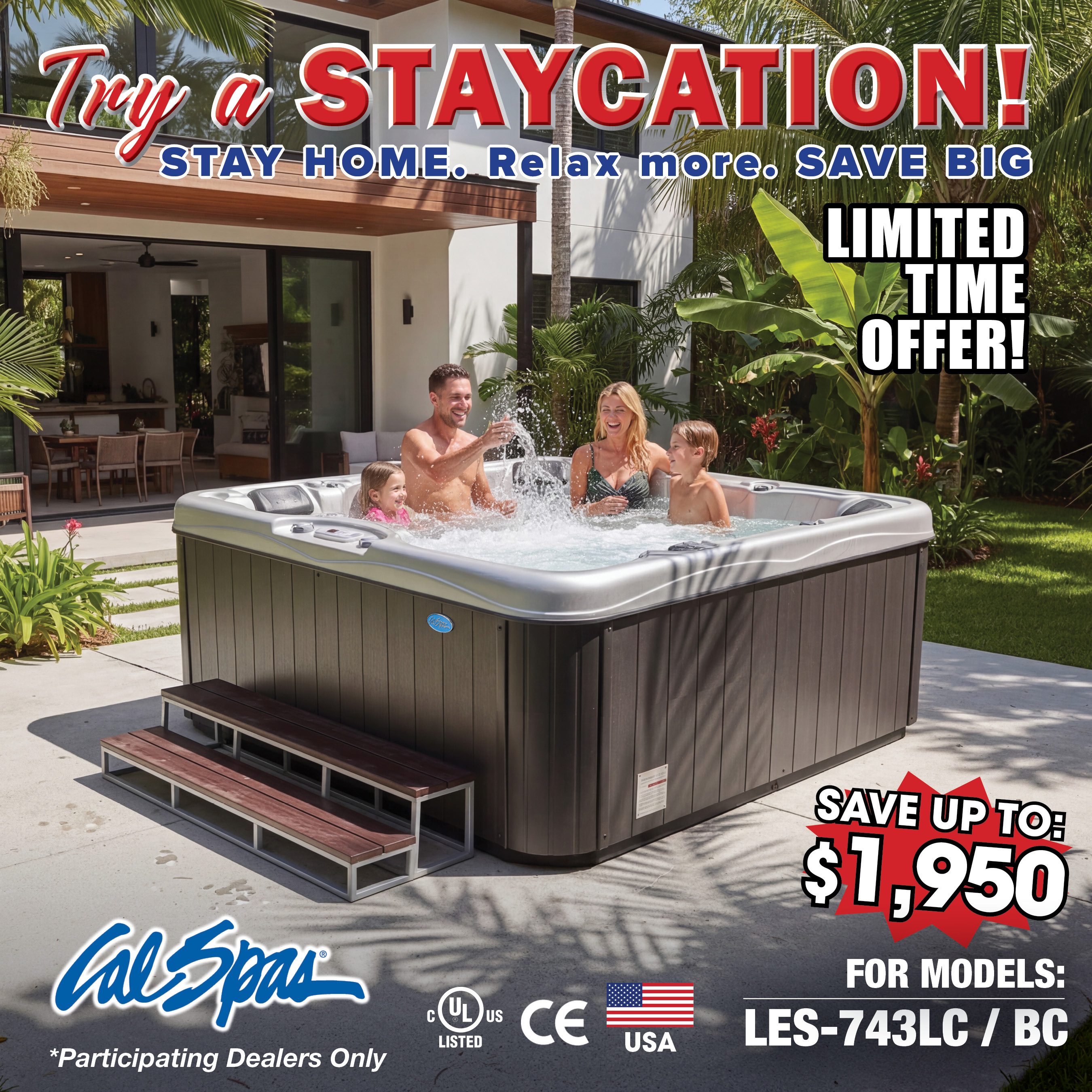Calspas hot tub being used in a family setting - Palm Desert